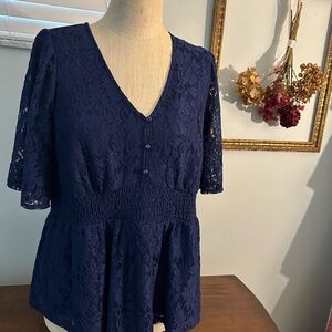 Cato Navy Lace V-Neck Blouse